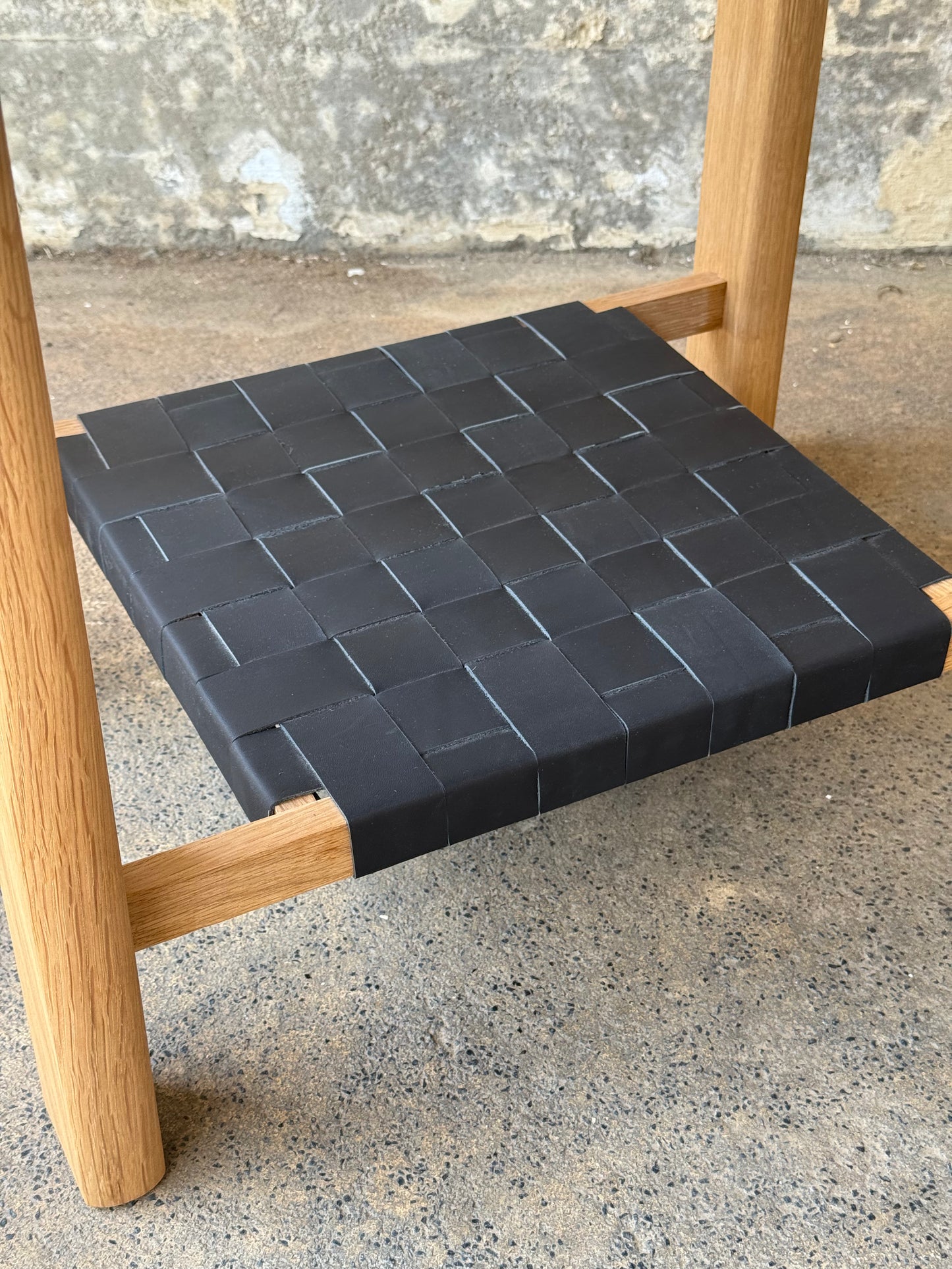 The Milli End Table in White Oak with Leather Shelf