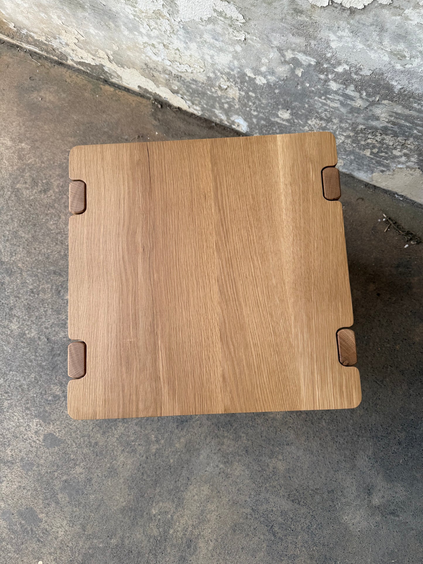 The Milli End Table in White Oak with Leather Shelf