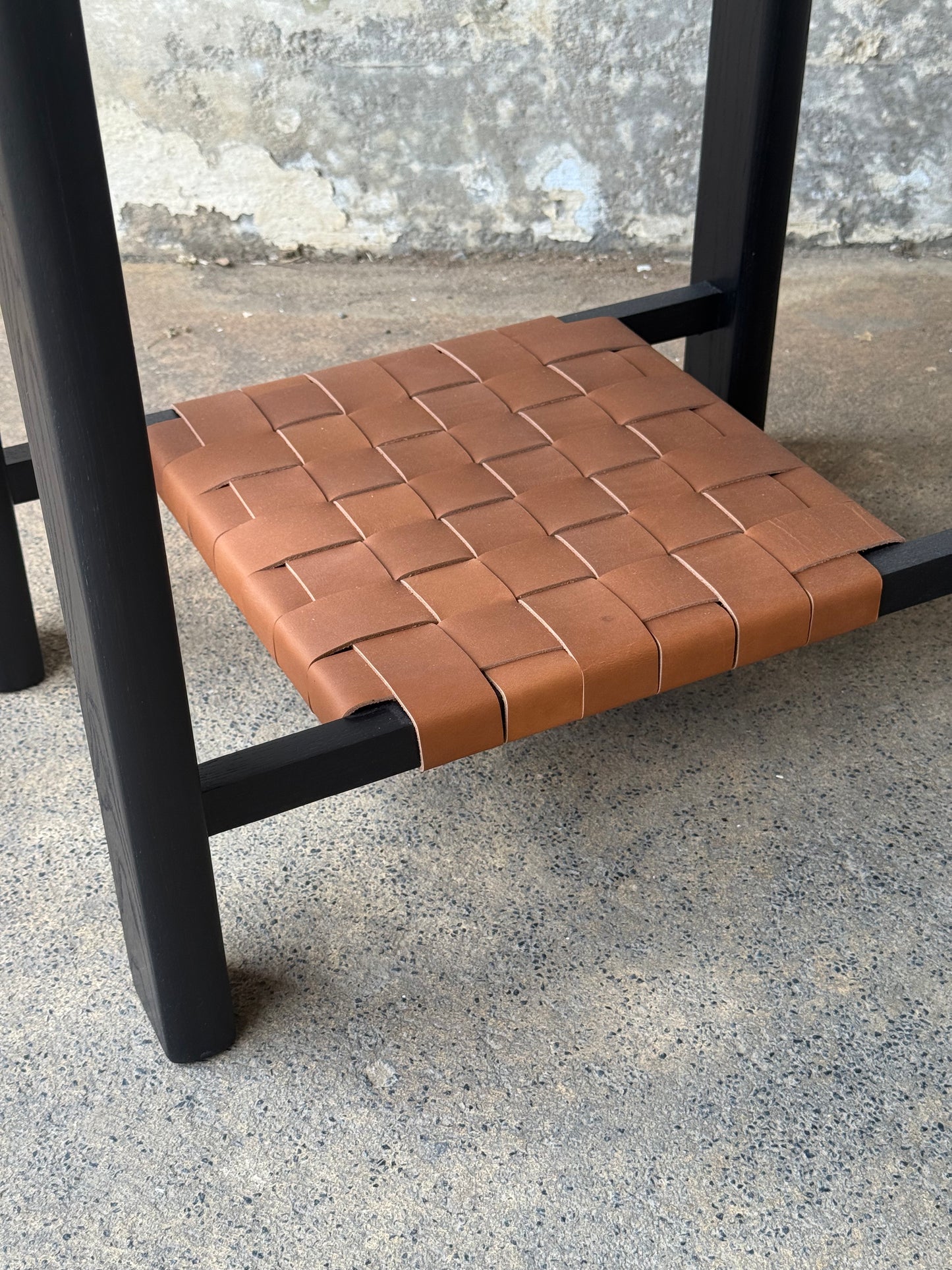 The Milli End Table in Ebonized Ash with Leather Lower Shelf (Ready to Ship)
