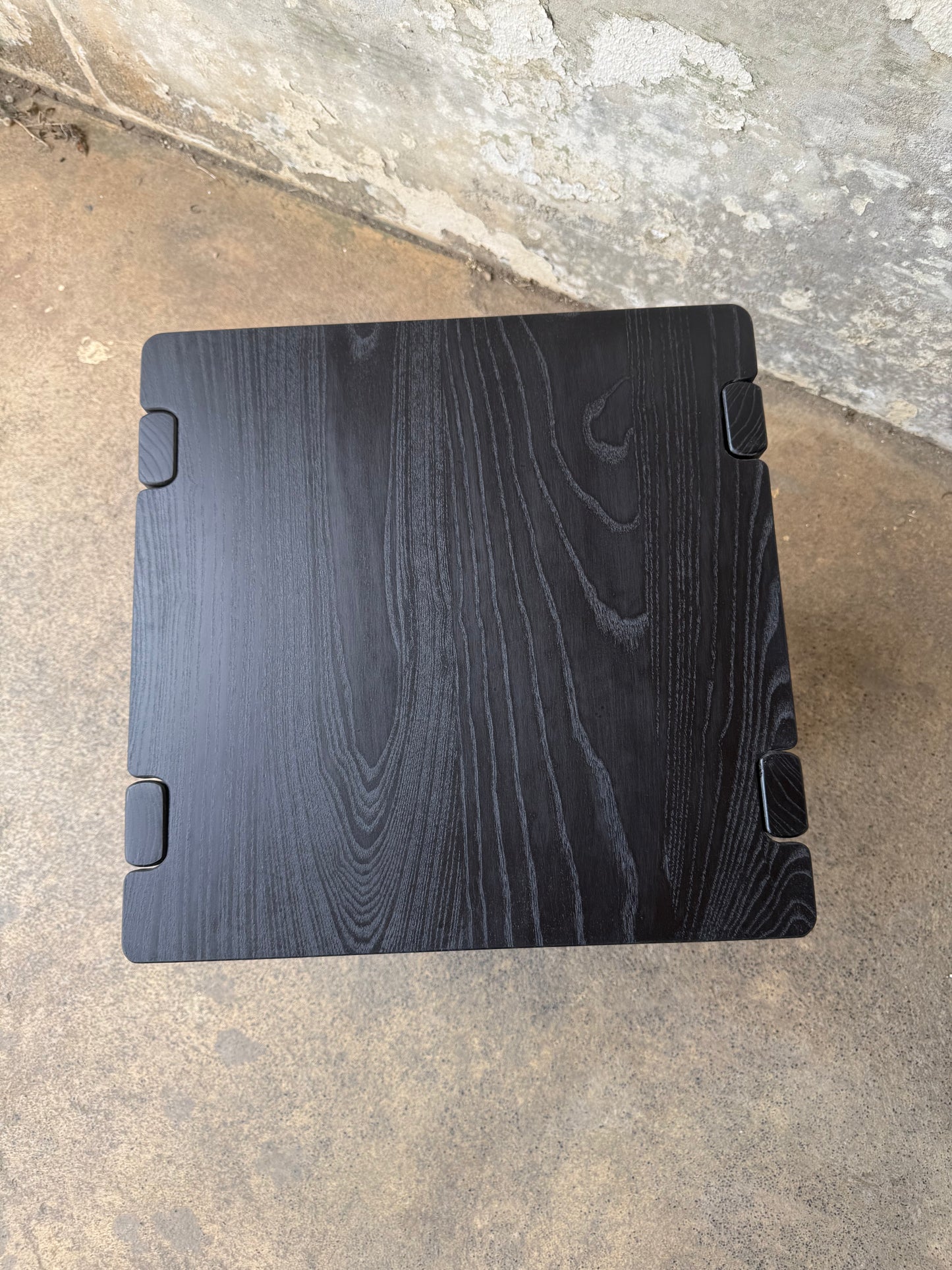 The Milli End Table in Ebonized Ash with Leather Lower Shelf (Ready to Ship)