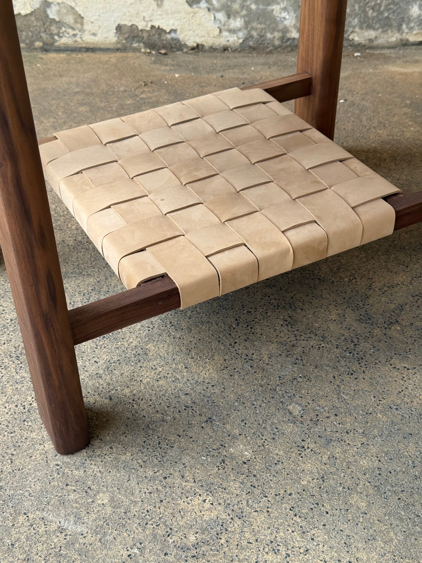 The Milli End Table in Walnut with Leather Shelf