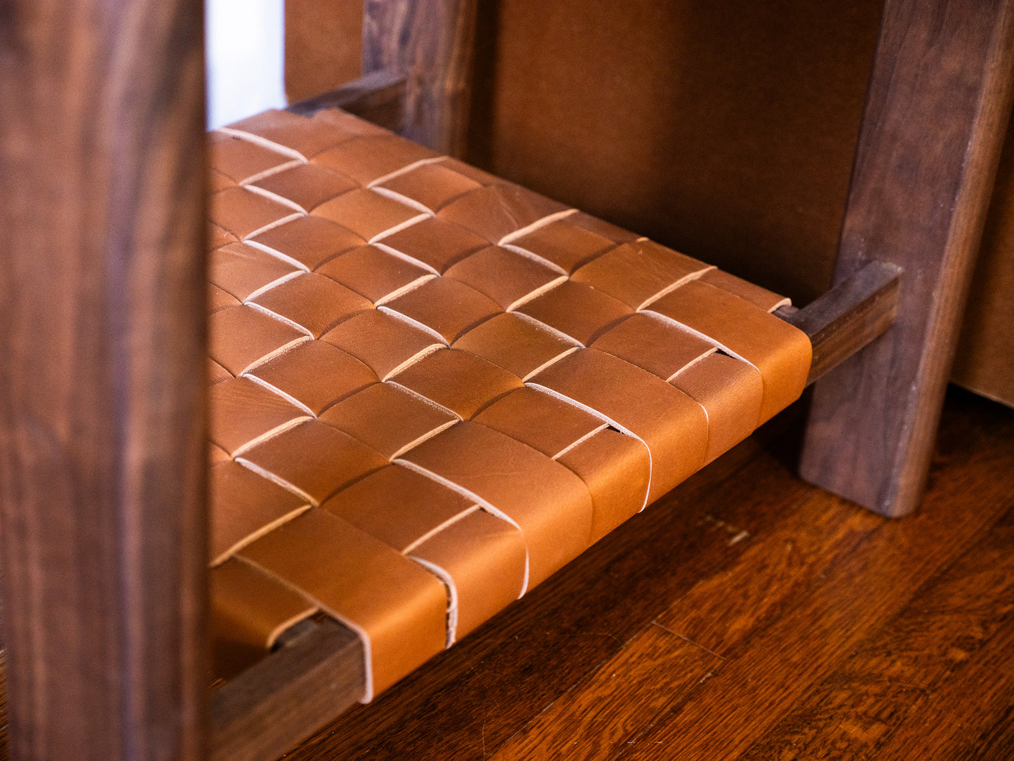 The Milli End Table in Walnut with Leather Shelf