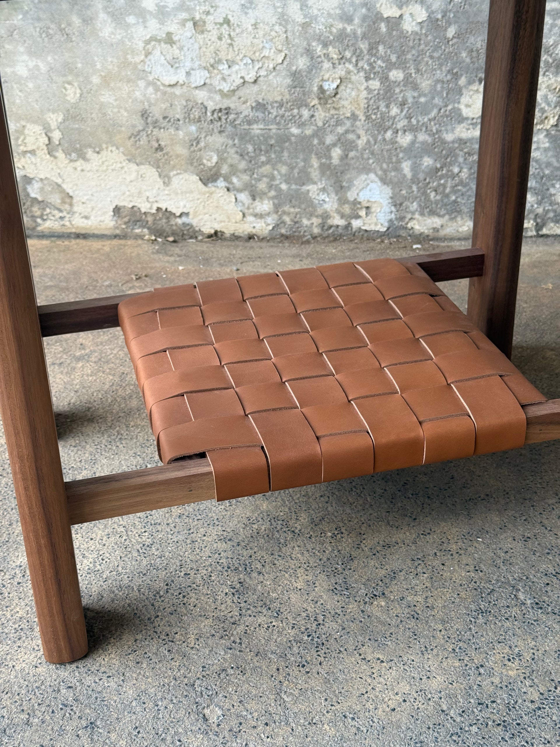The Milli End Table in Walnut with Leather Shelf (Ready to Ship)