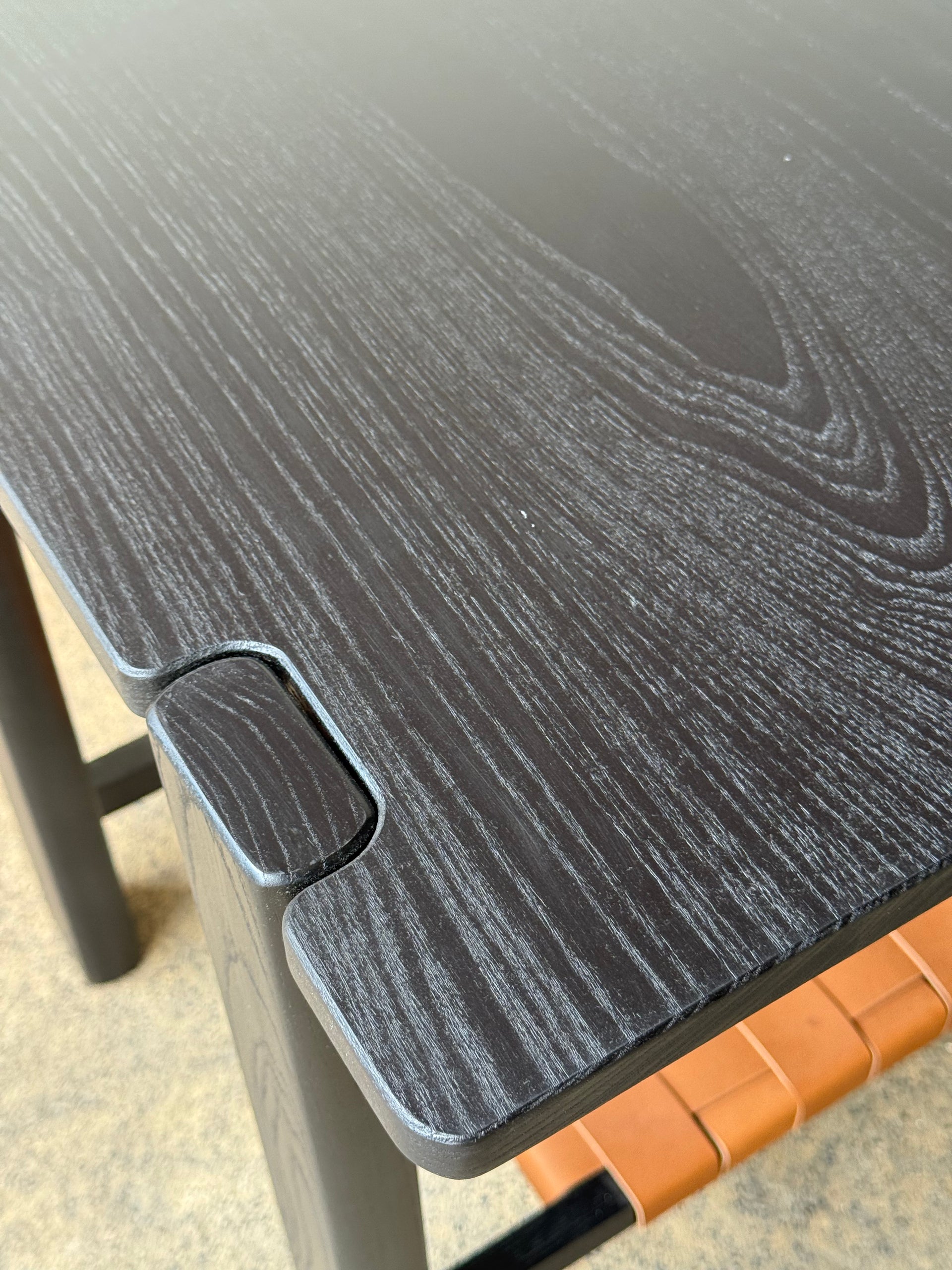 The Milli End Table in Ebonized Ash with Leather Lower Shelf (Ready to Ship)