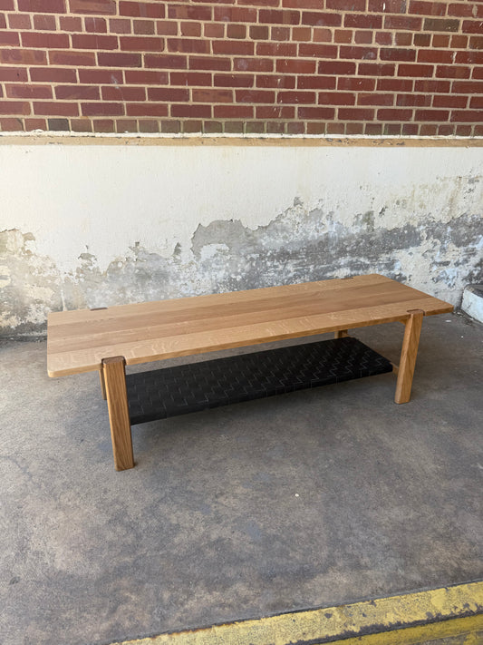 The Milli Coffee Table in White Oak with Leather Shelf